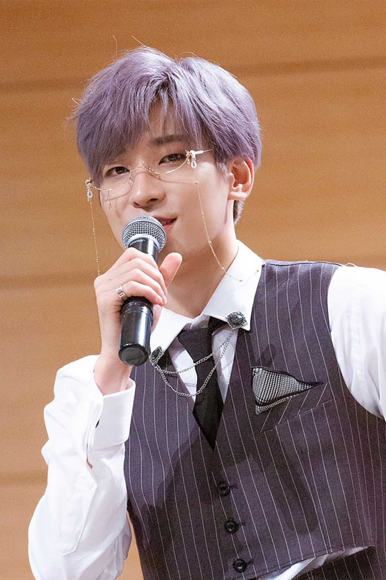 wonwoo seventeen dengan rambut ungu