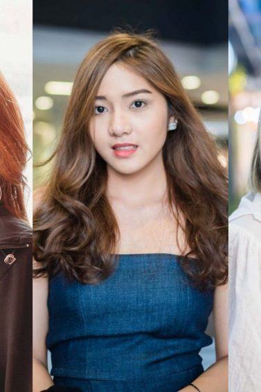 warna rambut cokelat terang pada tiga wanita asia