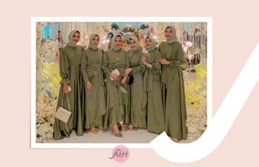 Baju bridesmaid hijab warna hijau olive