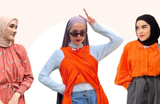 Kumpulan foto selebgram hijab memakai outfit warna orange