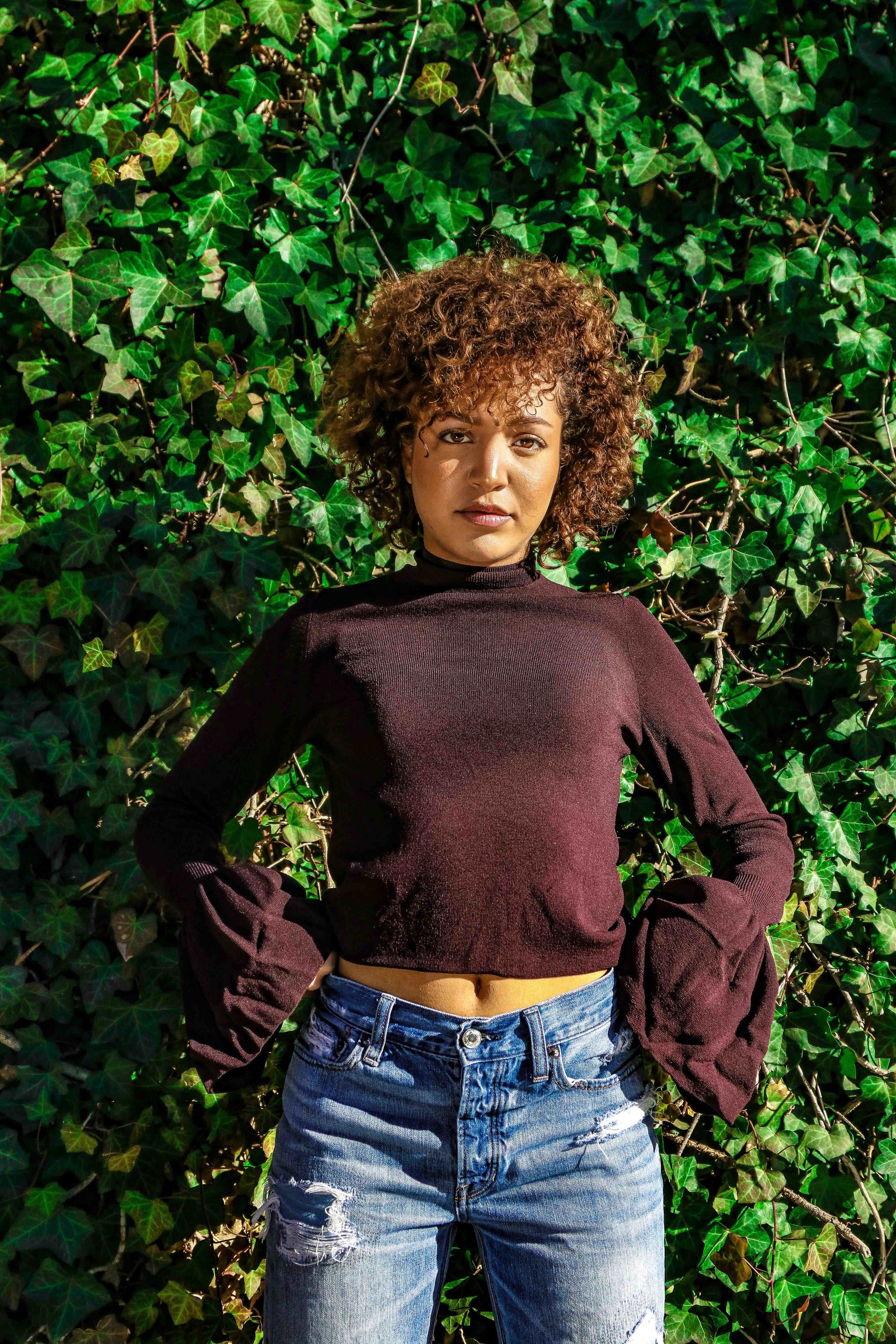 woman with short curly hair