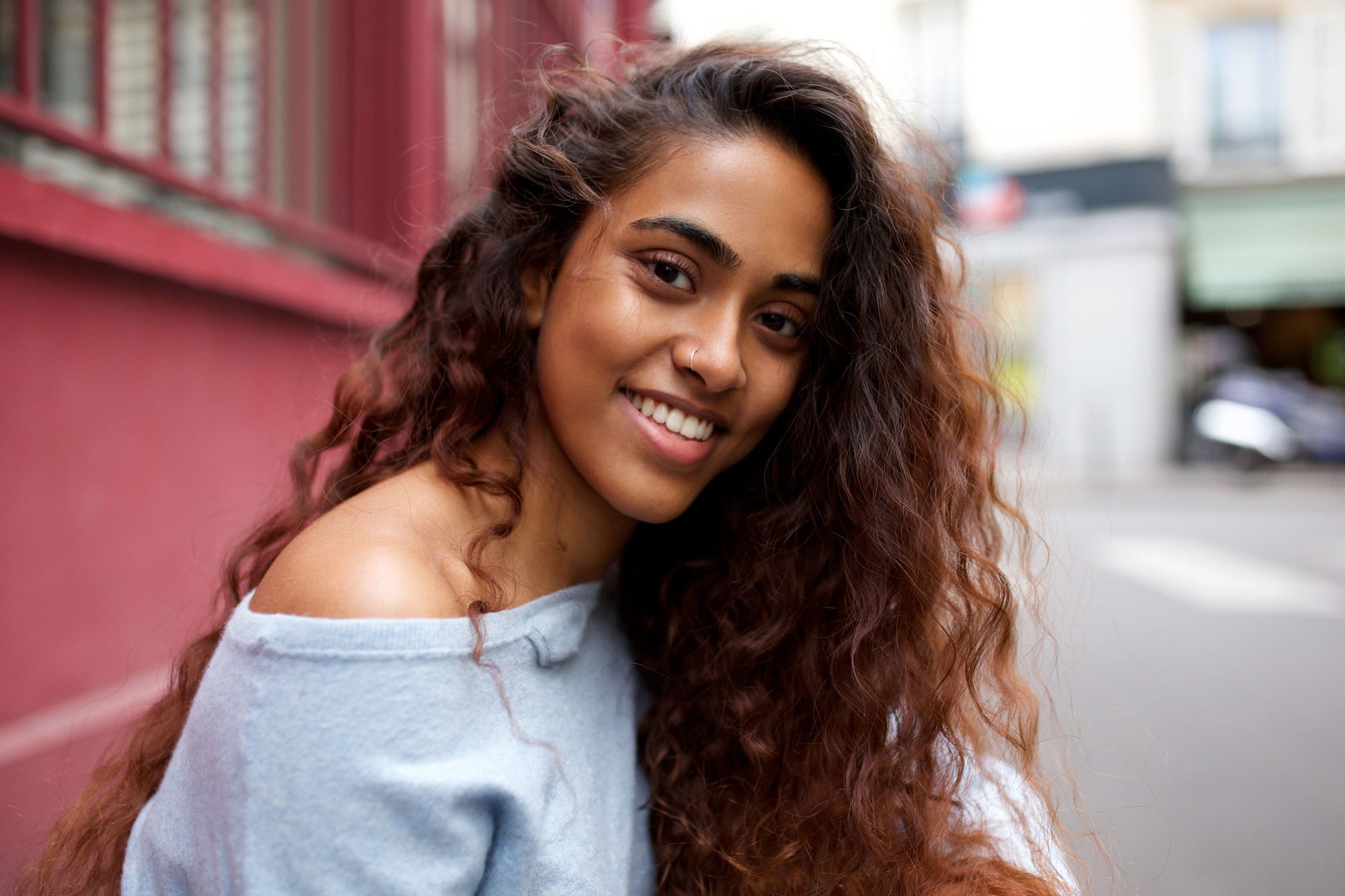 woman with long wavy brown hair