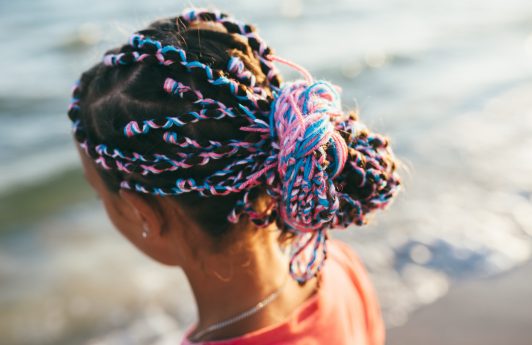 yarn braids colourful braids pink blue hairstyle