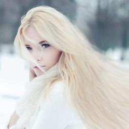 woman with long platinum blonde hair