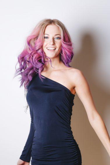 woman with blonde hair pink hair purple hair ombre waves