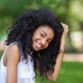 Woman with long curly hair