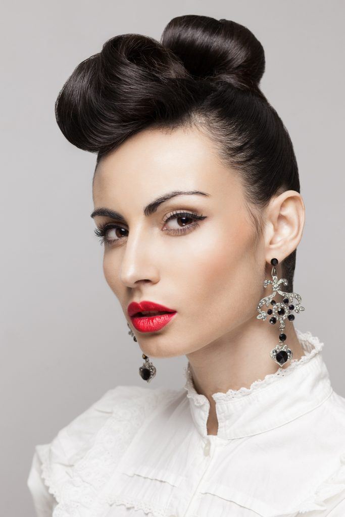 Up-do With a vintage faux Fringe professional hairstyles