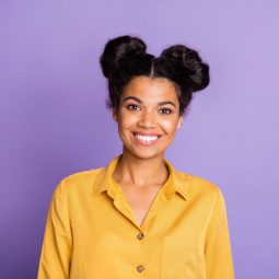 cute styles: woman with space buns hairstyle