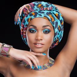 headscarf: woman wearing a regal wrap headscarf style