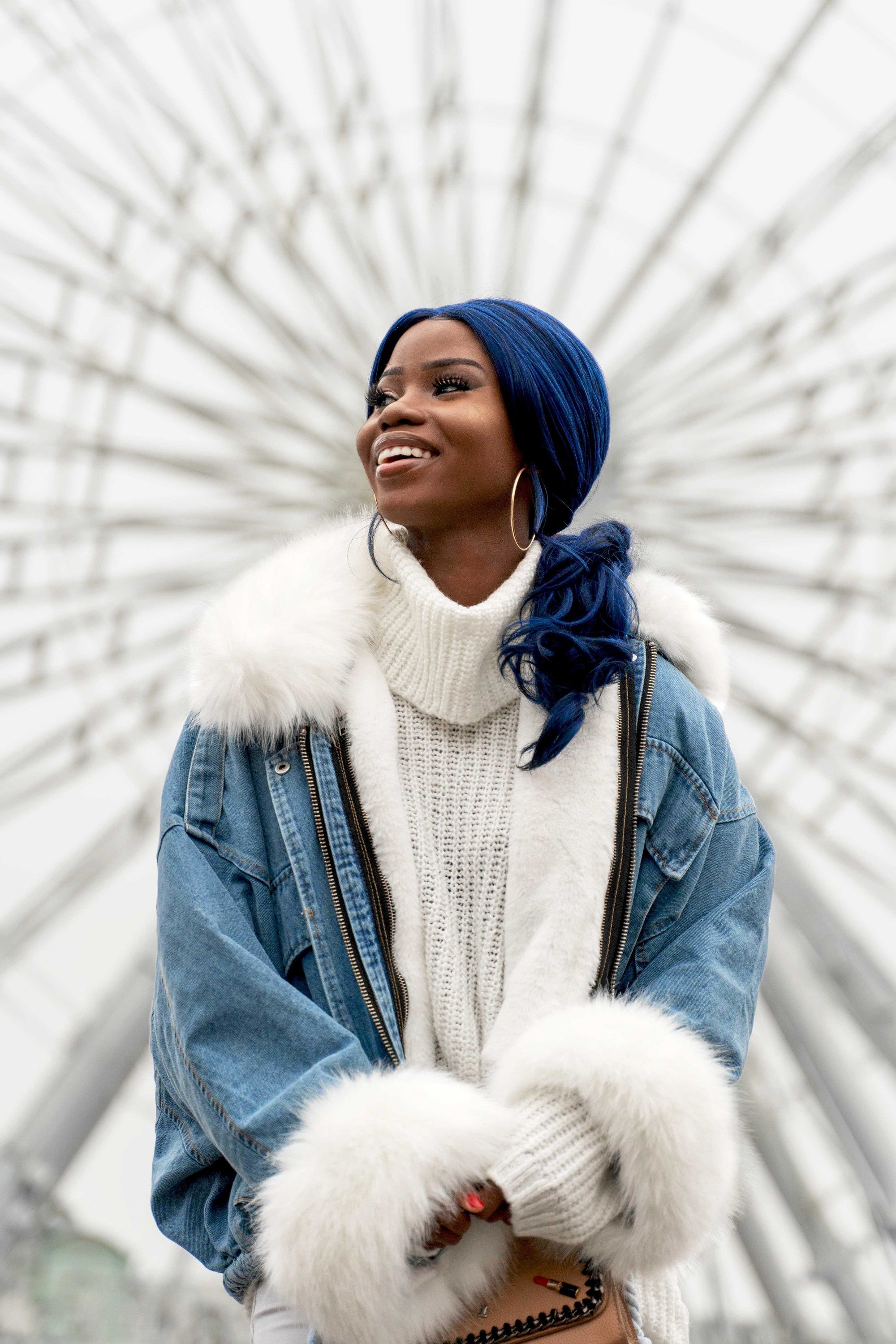 Woman with dark blue hair colour