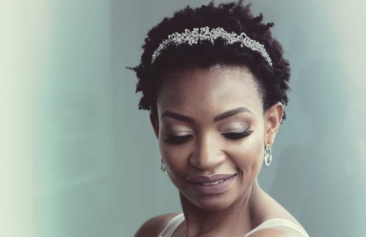 woman wearing a short textured pixie wedding hairstyle