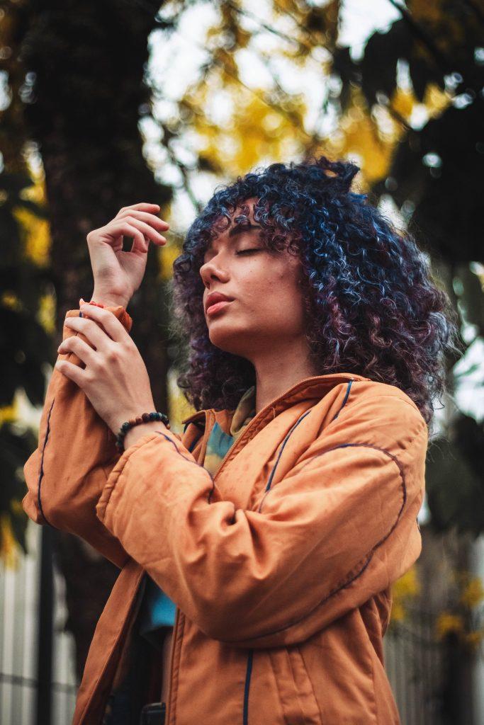 Woman with wet look curls