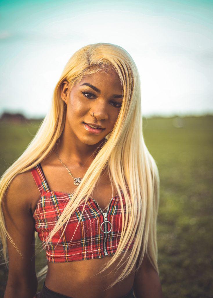 Woman with warm blonde summer hair colour