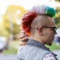 Man wearing a rainbow Mohawk