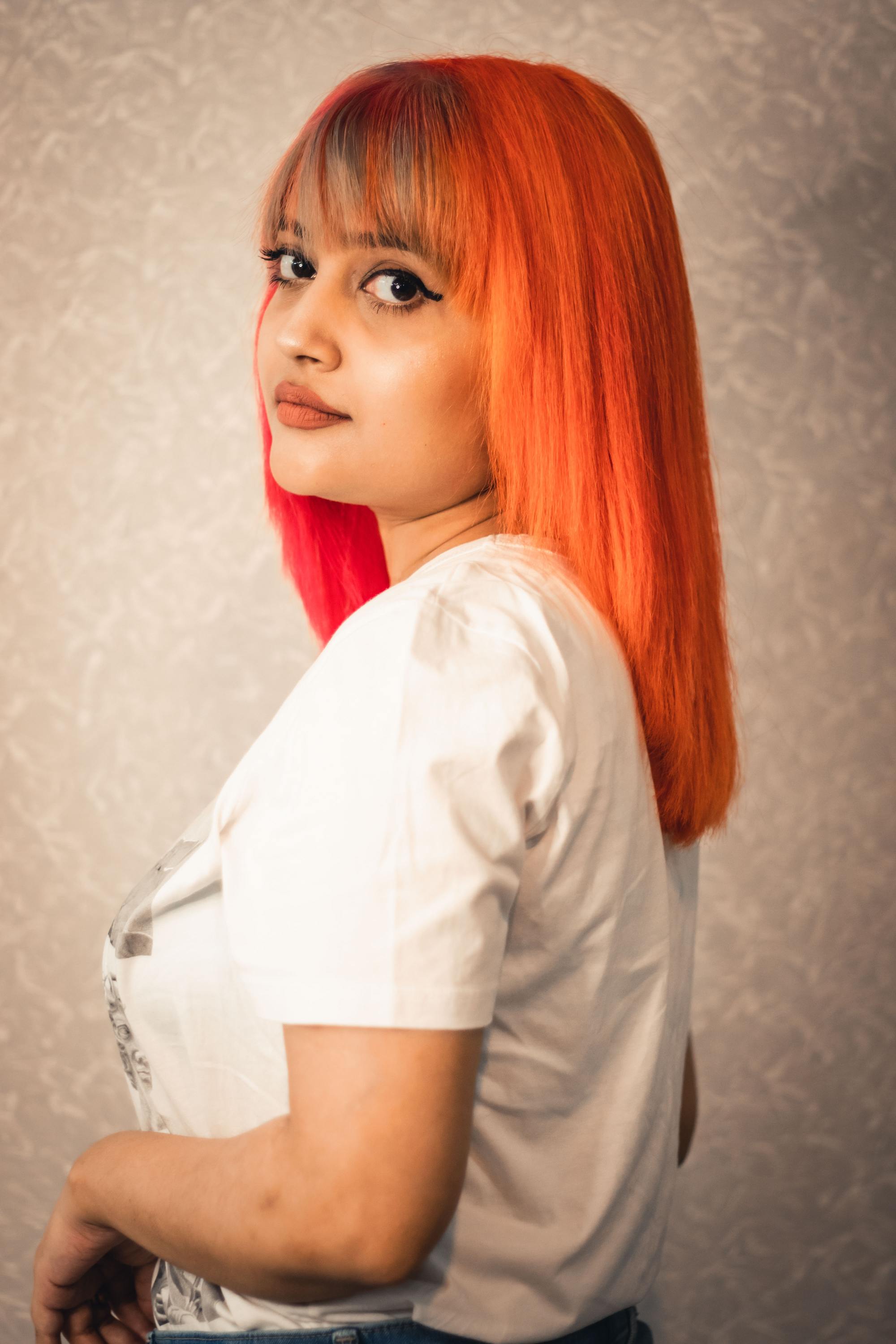Woman with orange hair colour