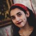 Woman wearing a red headband