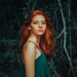 woman with long vibrant red hair