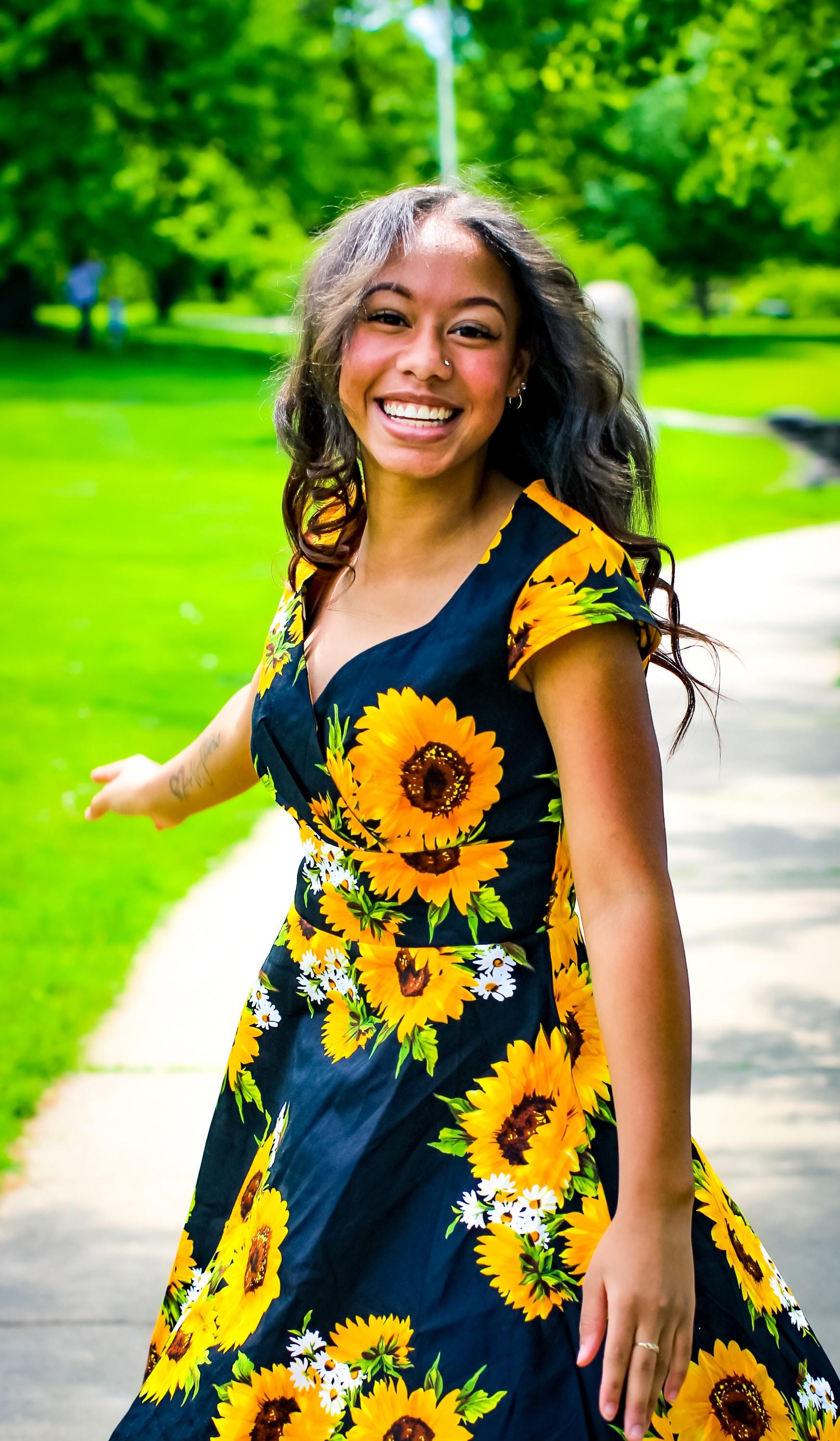 mental health awareness: smiling woman in a park