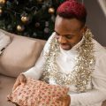 Festive hair colours: Man with red dyed hair