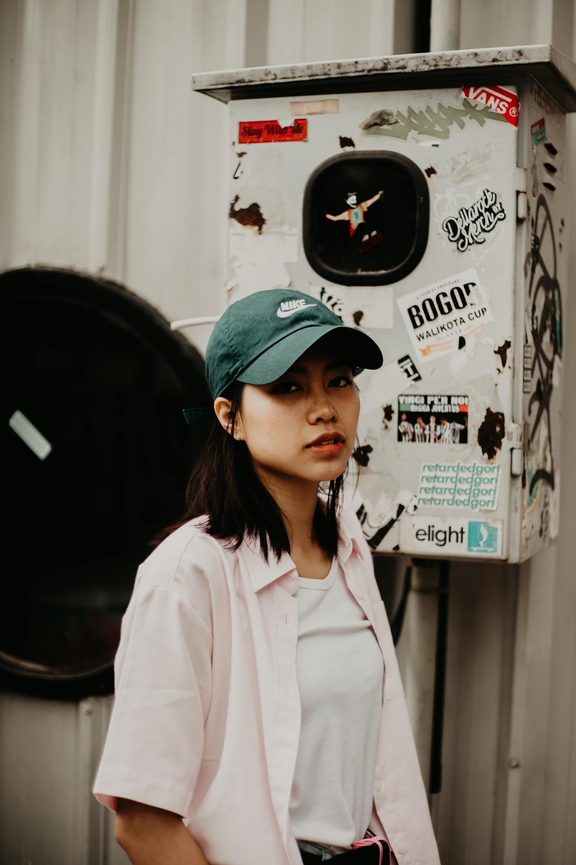 summer hat: woman wearing a blue baseballl cap
