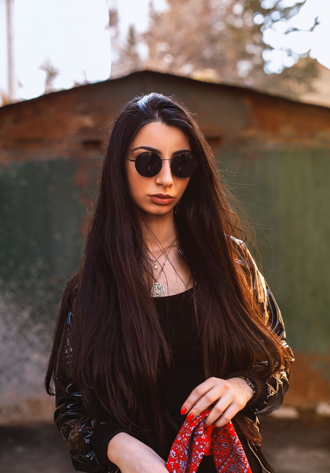 woman with long dark brown hair