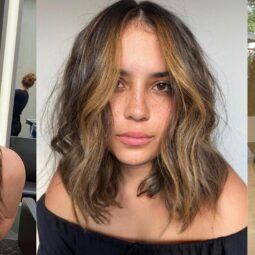 Montagem com 3 fotos de mulheres com diferentes tons de cabelo castanho
