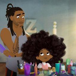 imagem de pai e filha do curta em animação hair love