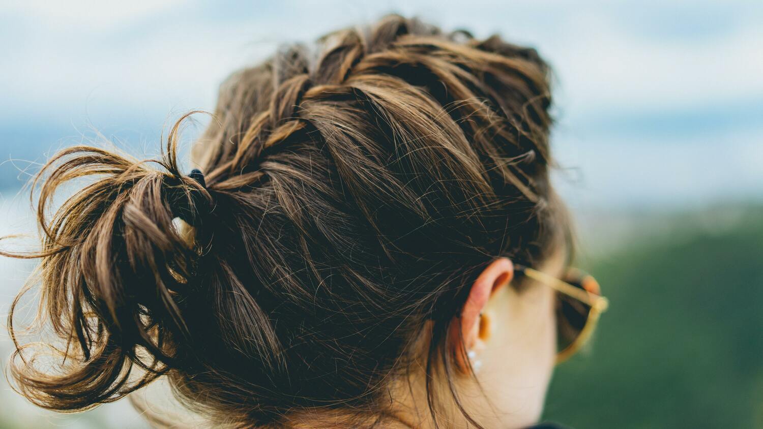 braided updo ponytail brown