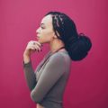 updo braids low bun dark brown