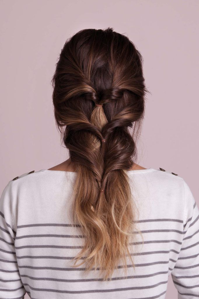 french braid updo inspired look with triple pony twists
