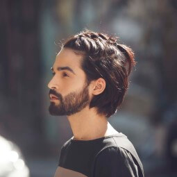 Man braid hairstyle finished look