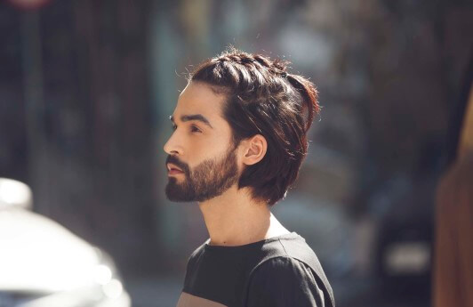 Man braid hairstyle finished look