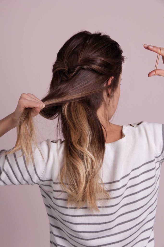french braid updo tutorial with two ponytails