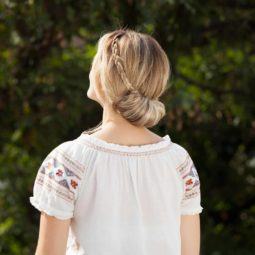 low bun with braided crown back view