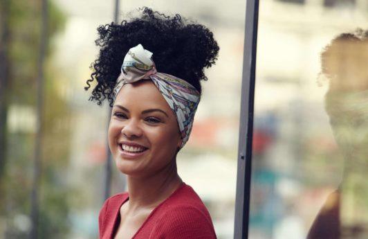 hairstyles we love headscarf updo natural hair curls