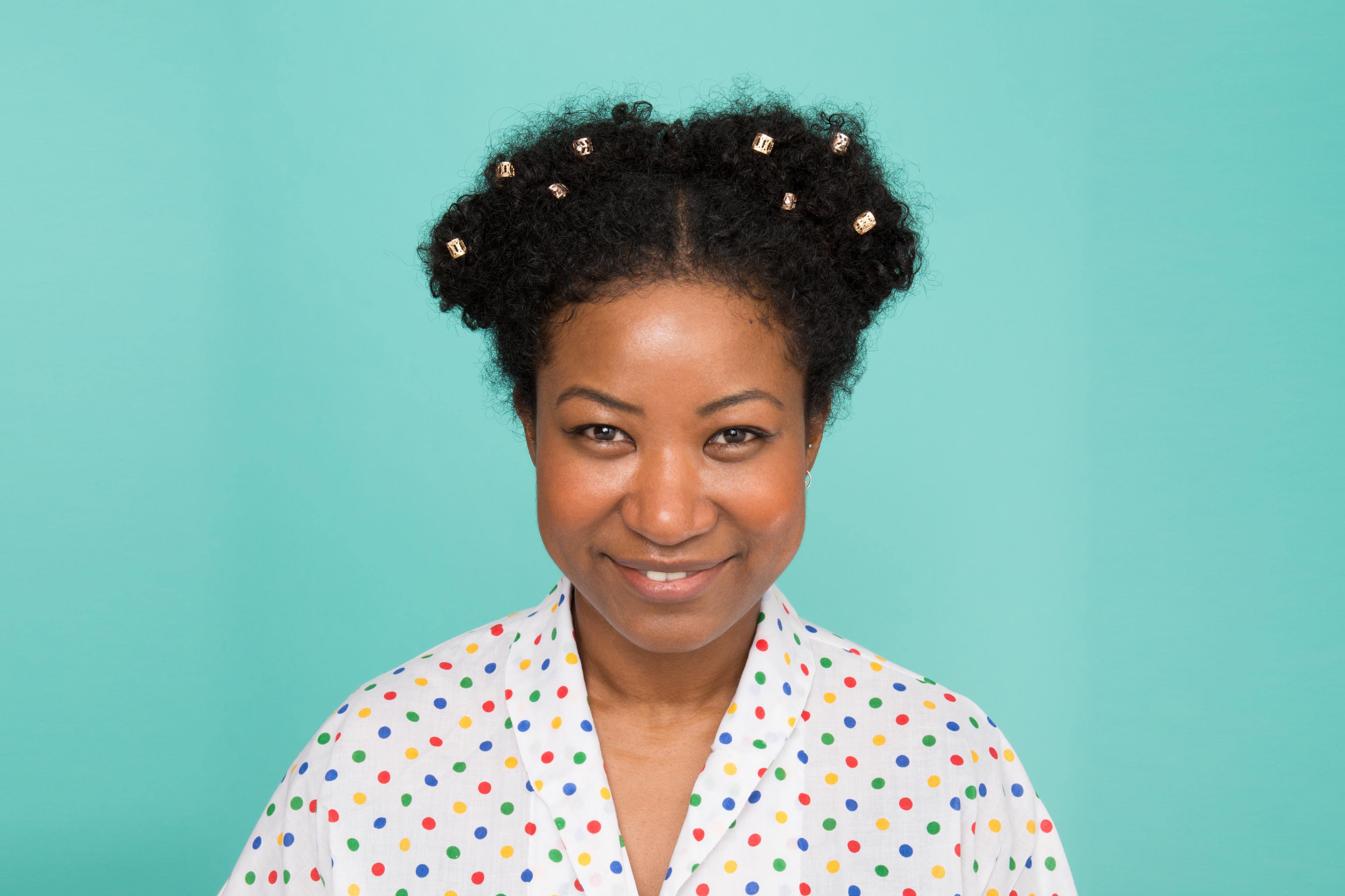 creating cool jeweled space buns on natural hair