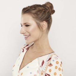 easy curly braided updo brown high knot