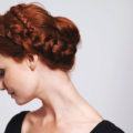 colored braids dark red hair braided updo