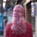 updo hairstyles for work: mermaid braid pink hair