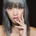 Woman with blunt straight hair