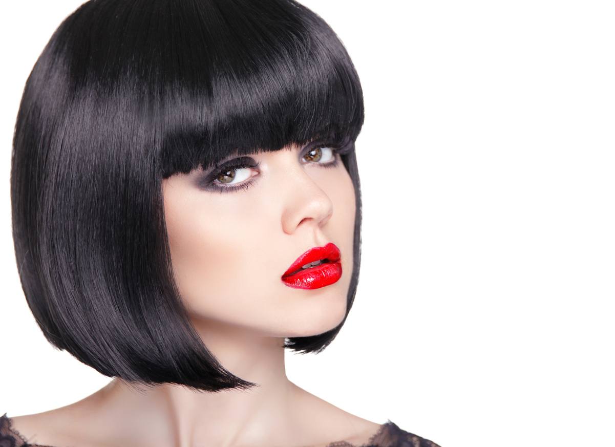 helmet a-line with bangs haircut