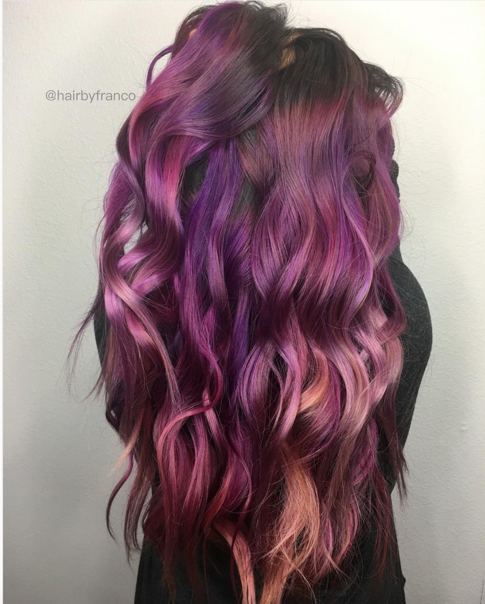 purple highlights light brown hair