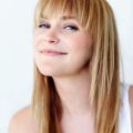 simple hairstyles with pin-straight bangs
