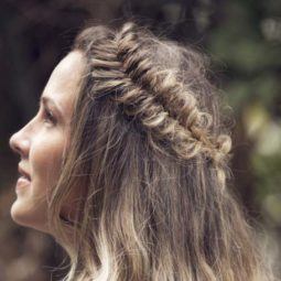 style frizzy hair: side view of messy fishtail braid