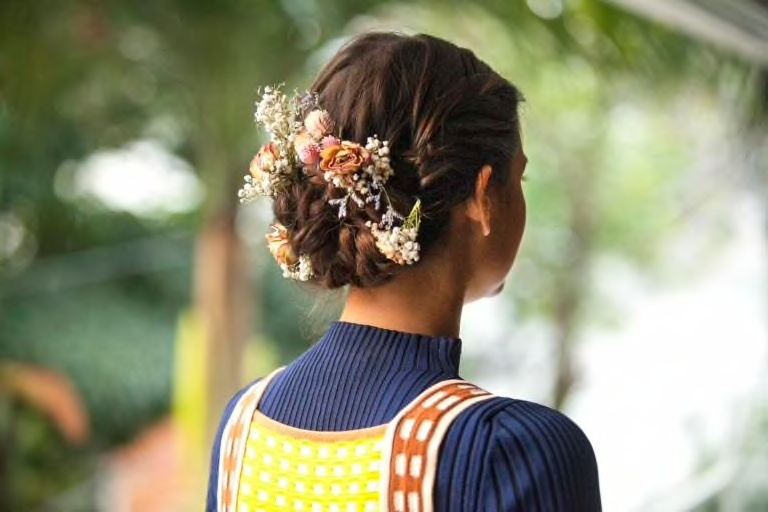 bridesmaid hairstyles floral chignon
