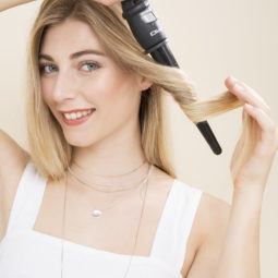 half-up braided: create waves with curling wand
