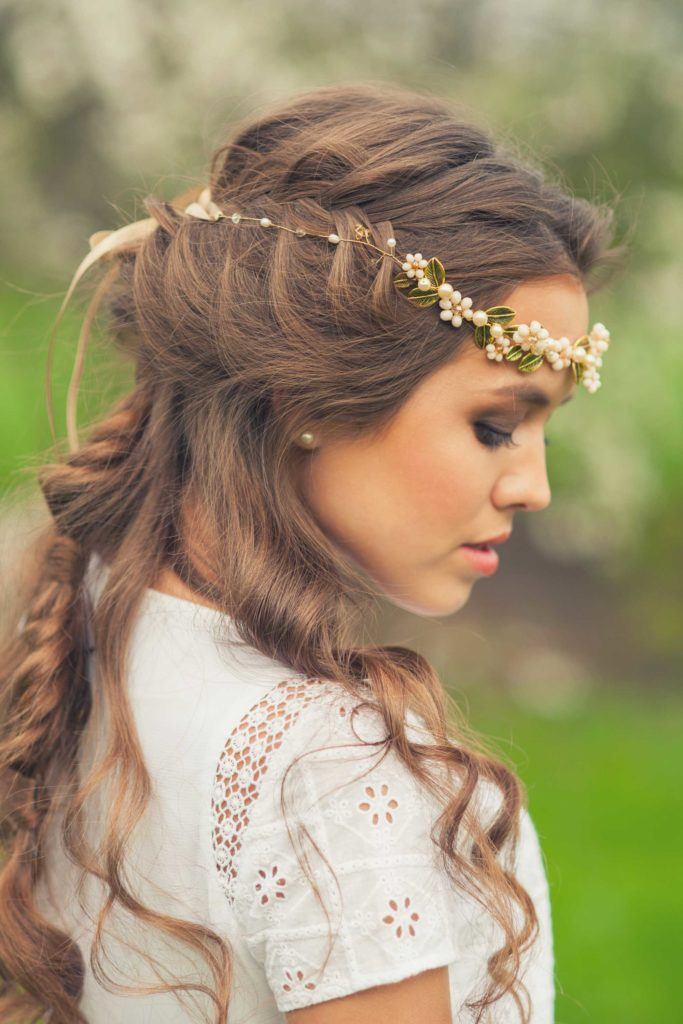 loose crown braid half up half down wedding hairstyles
