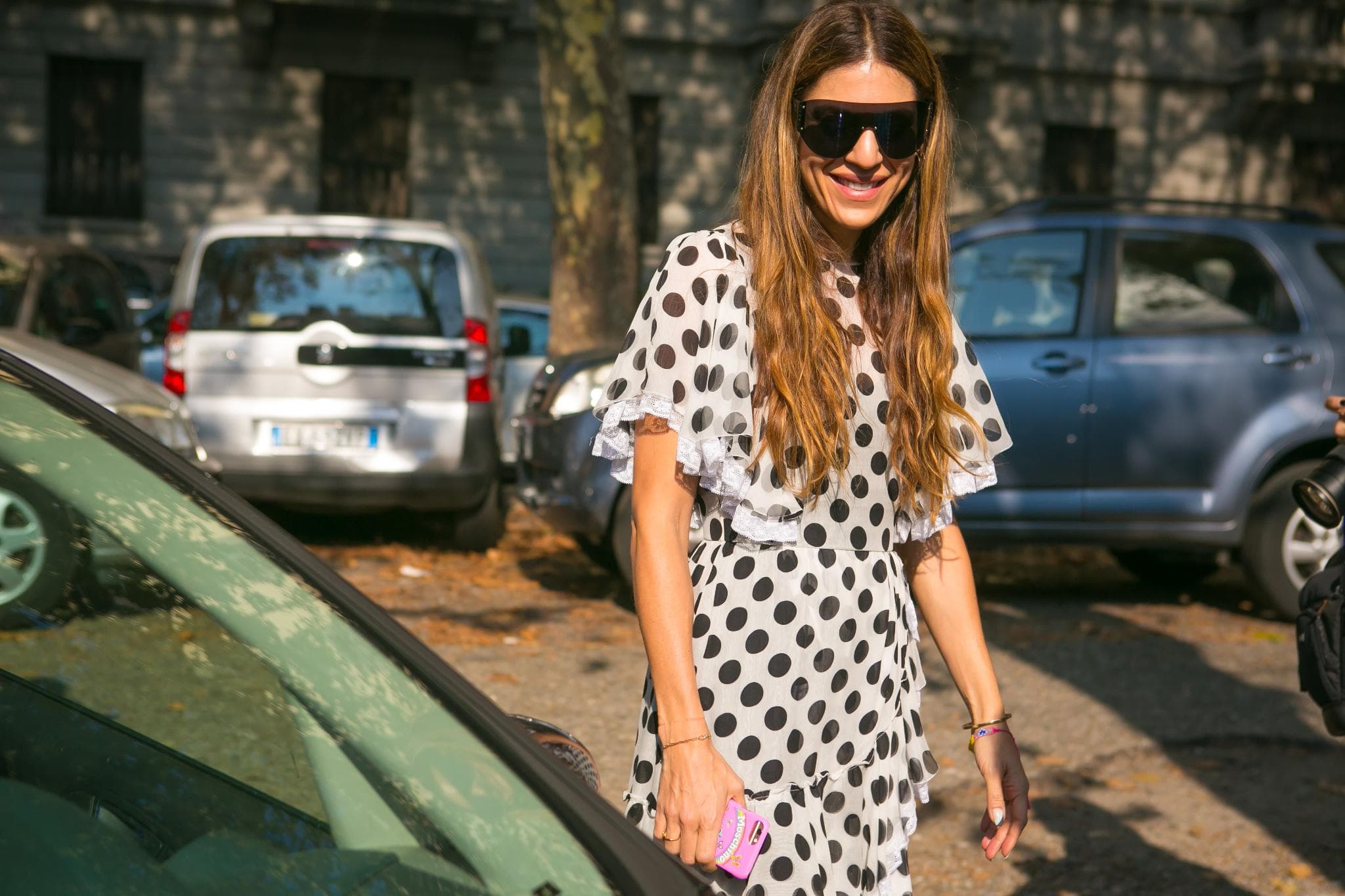 Milan fashion week street style center part waves