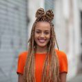 single braids: bow bun