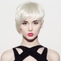 white blonde hair uneven bob